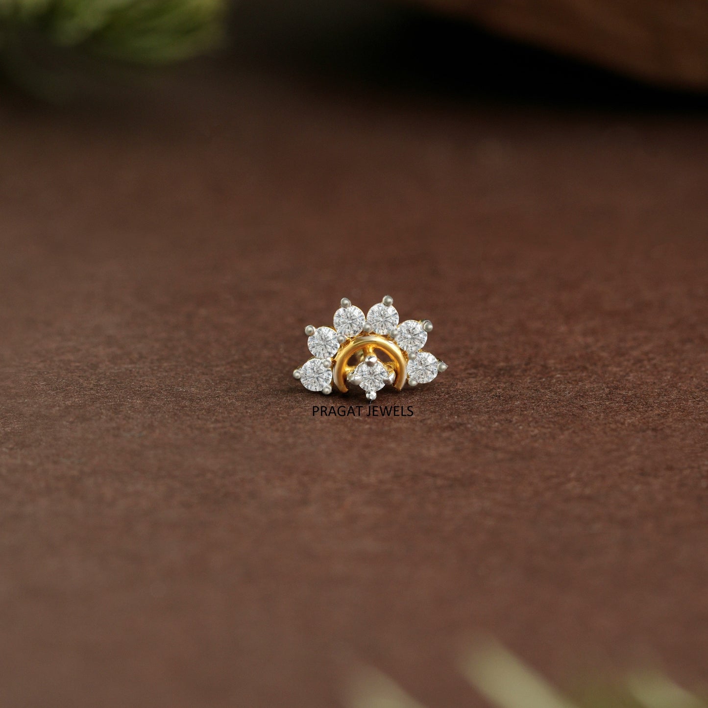 Ruby & Diamonds Bloom Gold Nose Stud/Floral Diamond Gold Nose Pin/Royal Ruby Floral Nose Pin/NP1320