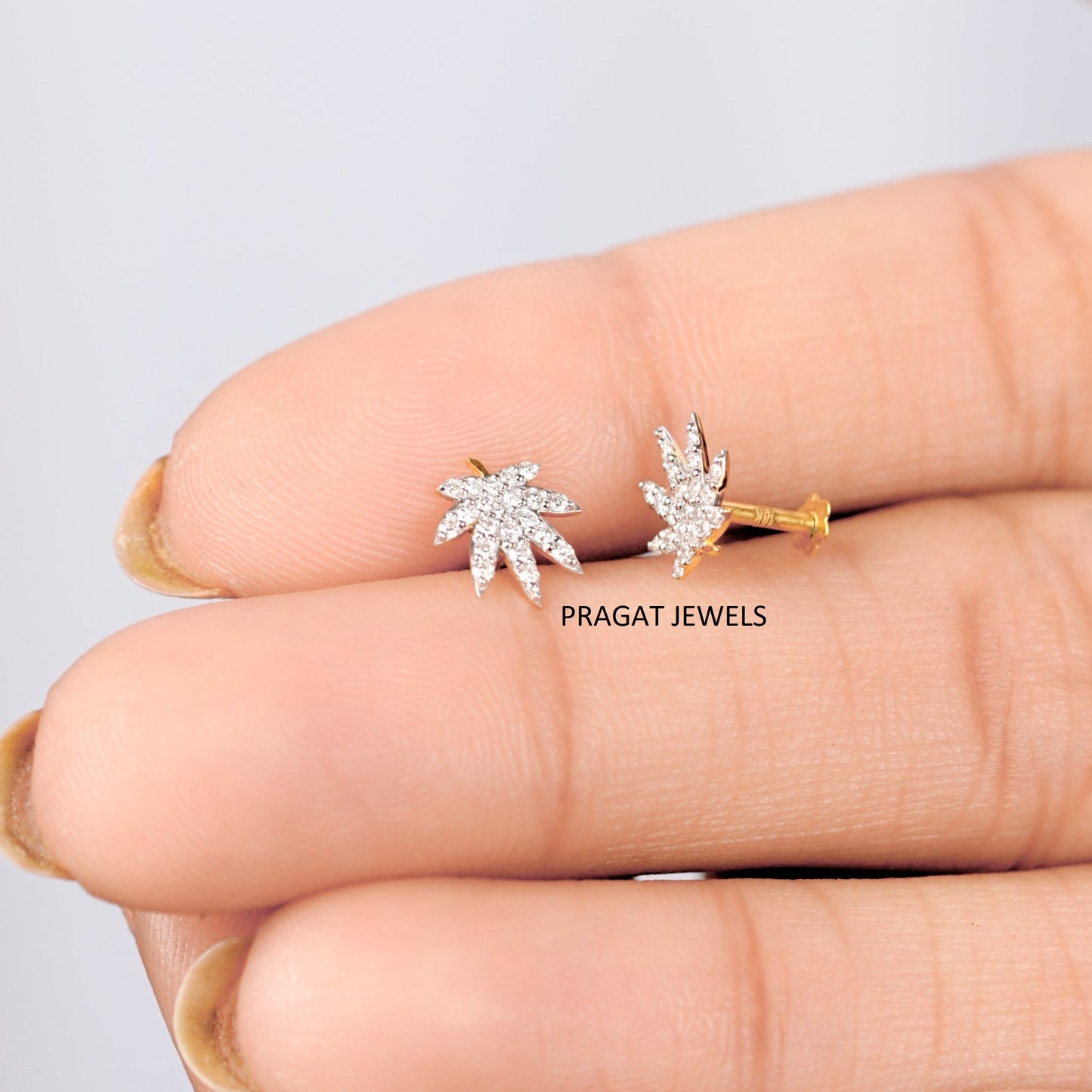Maple Leaf Diamond Studs/Nature Leaf Diamond Earrings/