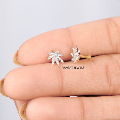 Maple Leaf Diamond Studs/Nature Leaf Diamond Earrings/