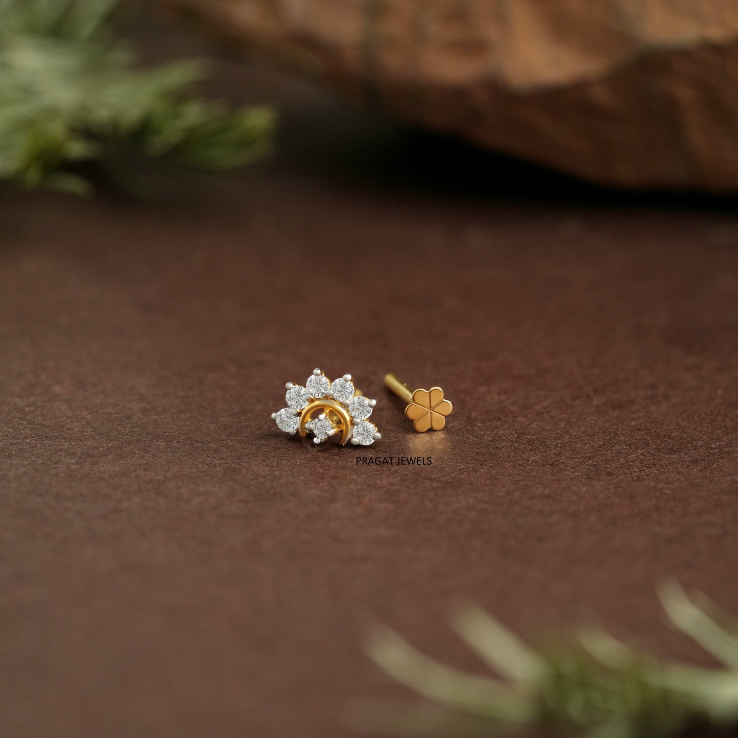 Ruby & Diamonds Bloom Gold Nose Stud/Floral Diamond Gold Nose Pin/Royal Ruby Floral Nose Pin/NP1320