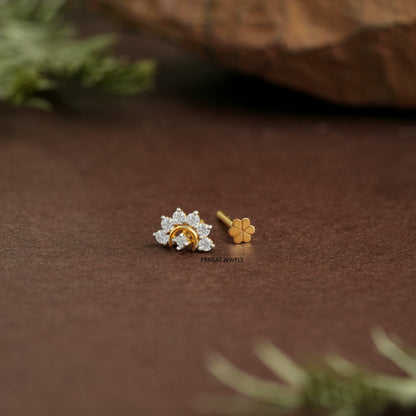 Ruby & Diamonds Bloom Gold Nose Stud/Floral Diamond Gold Nose Pin/Royal Ruby Floral Nose Pin/NP1320