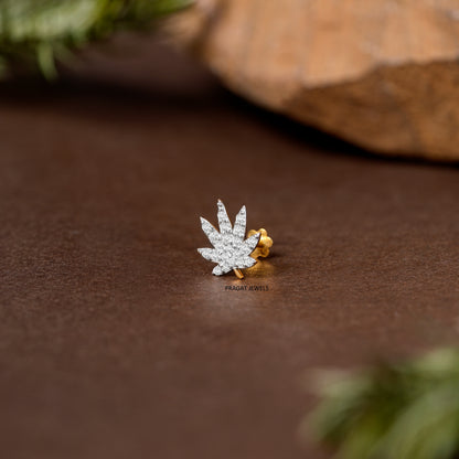 Elegant Diamond Leaf Nose Pin/Nature Inspired Diamond Leaf Nose Stud/