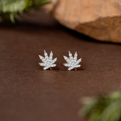 Maple Leaf Diamond Studs/Nature Leaf Diamond Earrings/