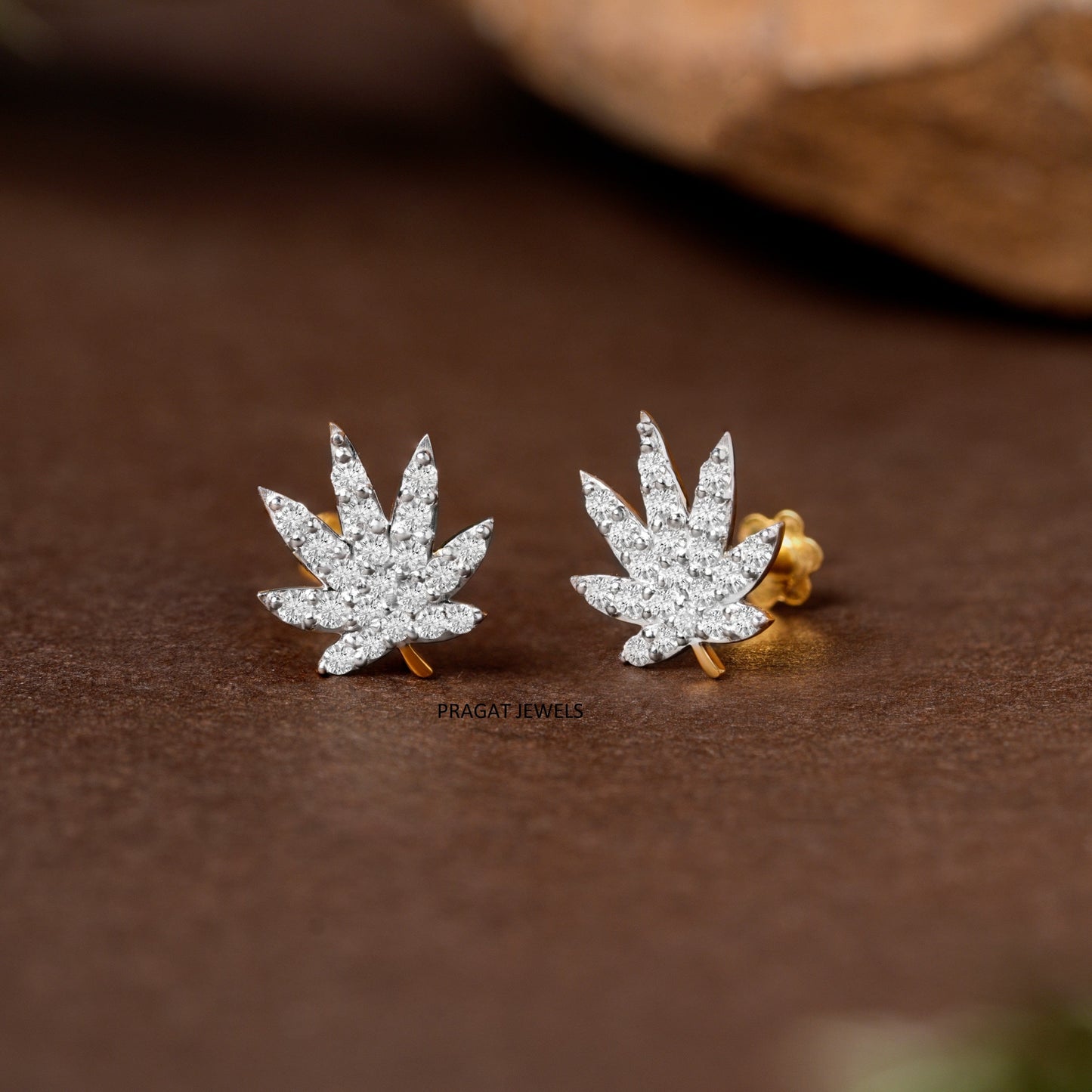 Maple Leaf Diamond Studs/Nature Leaf Diamond Earrings/