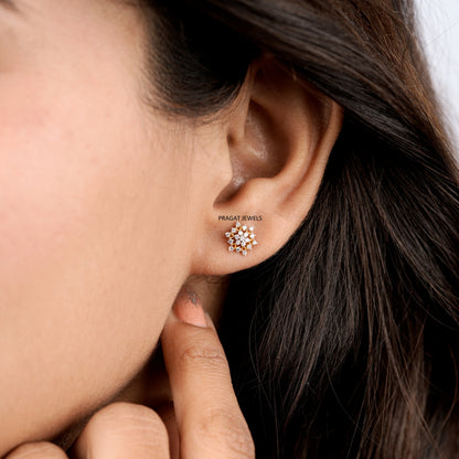Radiant Snowflake Diamond Stud Earrings/Celestial Bloom Diamond Stud Earrings/np1142