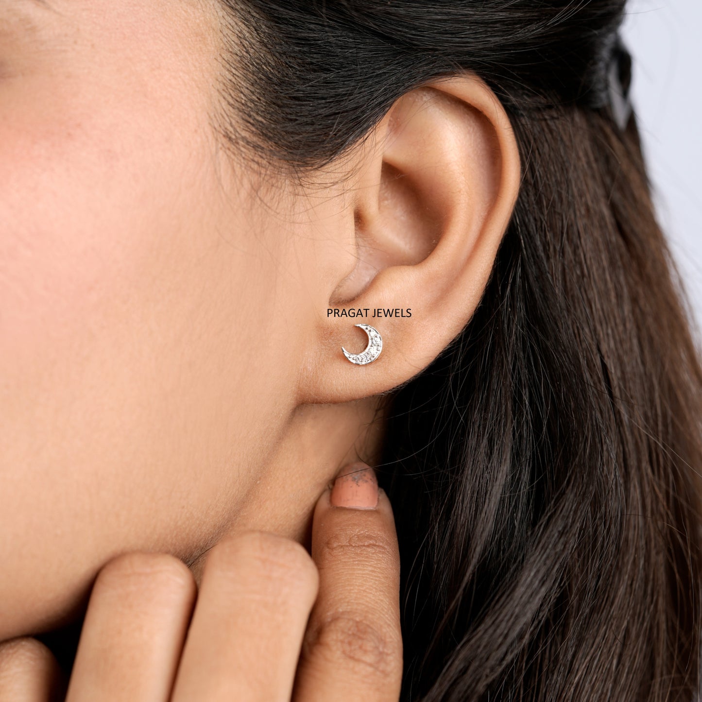 Celestial Crescent Diamond Studs/Moonlit Spark Diamond Earrings/Luna Glow Diamond Stud/NP1238