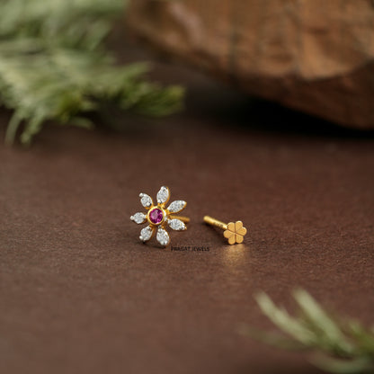 “Ruby & Diamond Bloom” Gold Nose Pin/“Rosette Diamond” Gold Nose Pin/“Twinkle Petal” Gold Nose Pin/NP0575