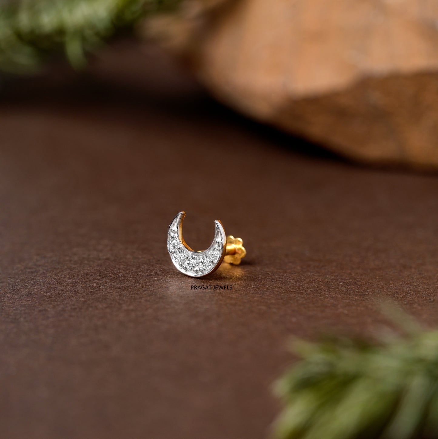 Elegant Diamond Crescent Moon Nose Pin/Sparkling Crescent Moon Diamond Nose Stud/NP1238