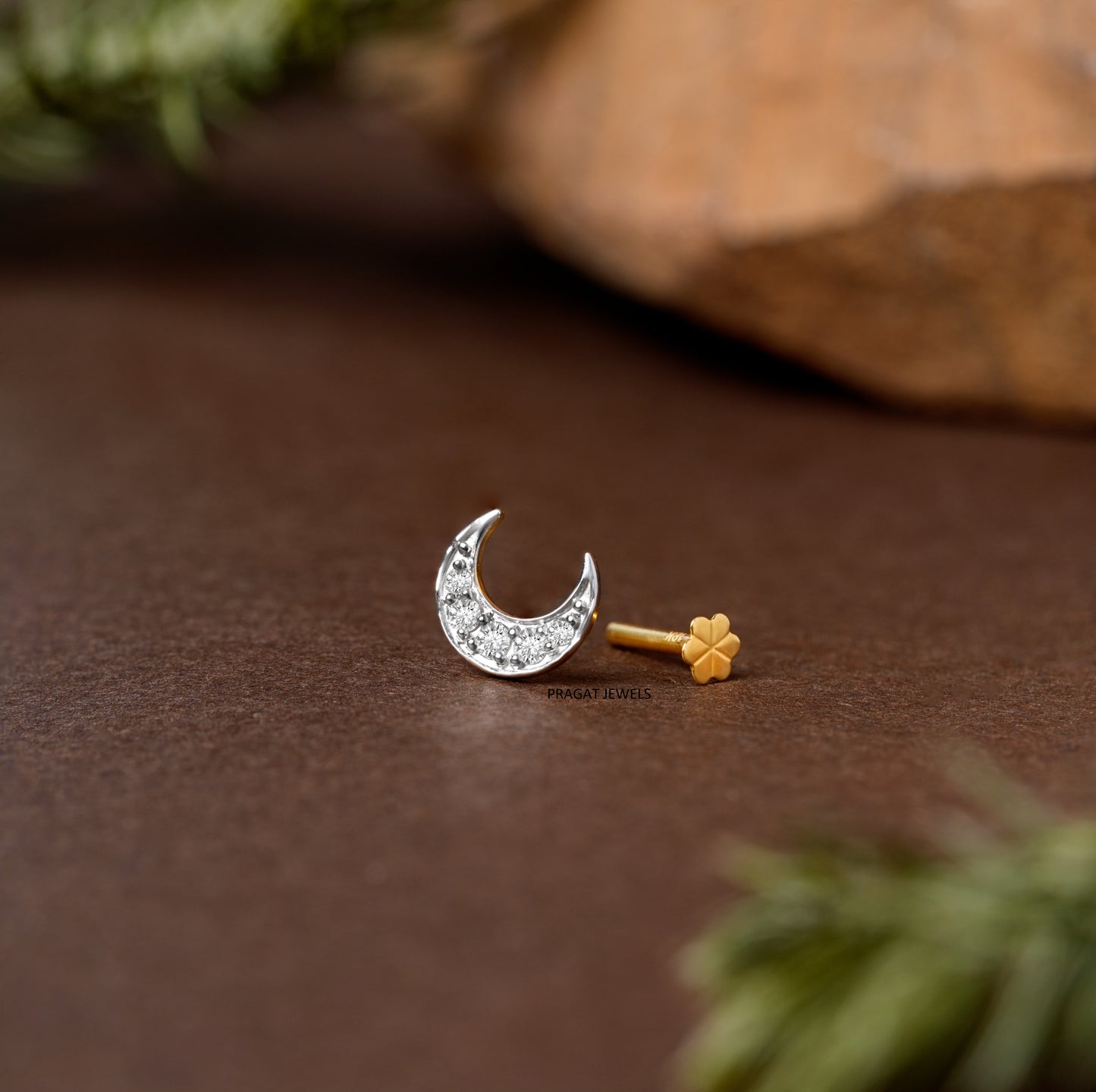 Elegant Diamond Crescent Moon Nose Pin/Sparkling Crescent Moon Diamond Nose Stud/NP1238