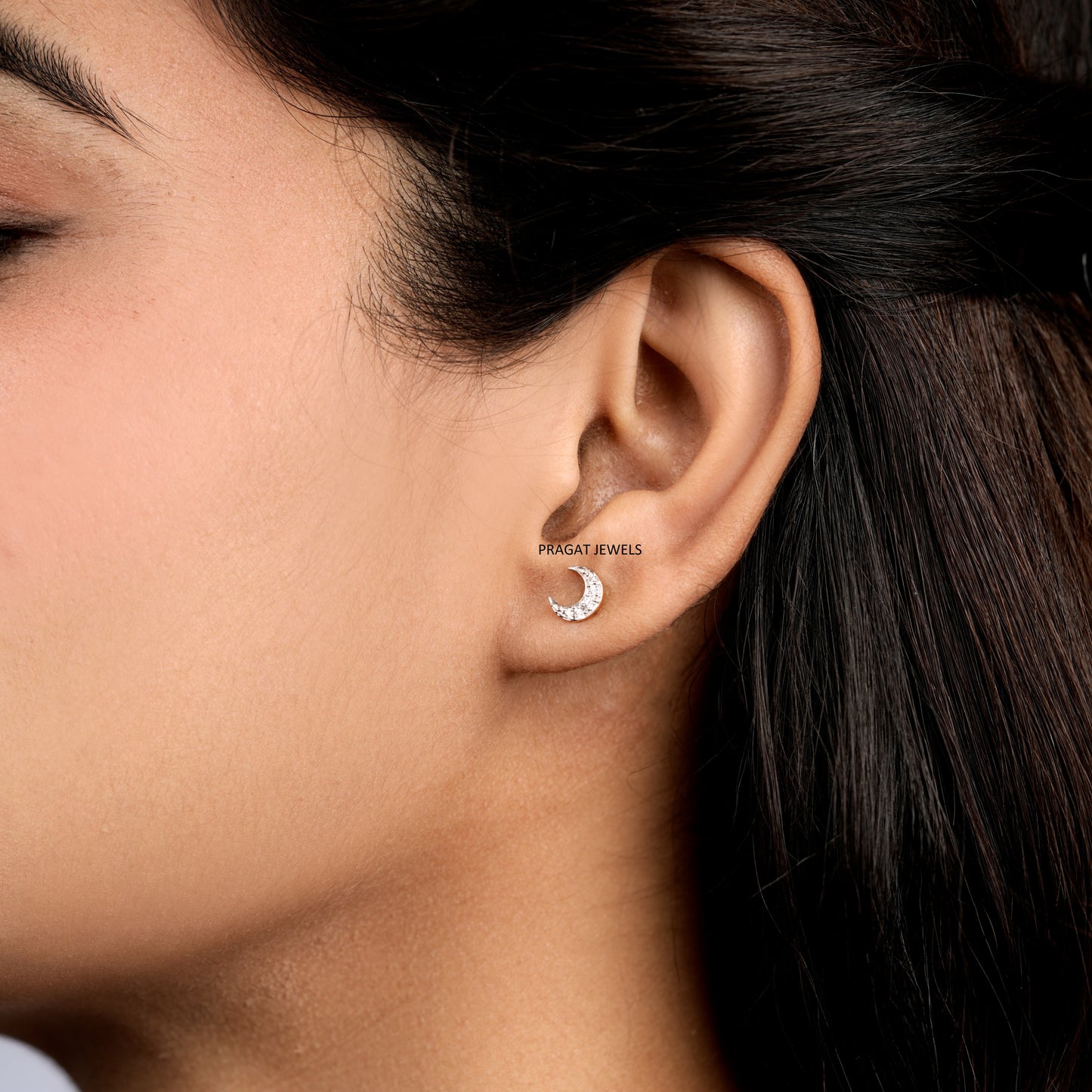 Celestial Crescent Diamond Studs/Moonlit Spark Diamond Earrings/Luna Glow Diamond Stud/NP1238