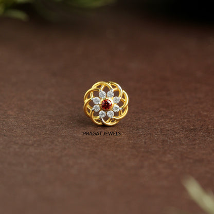 Ruby and green diamond cluster NosePin/“Golden Daisy Charm” Gold Nose Pin/“Floral Twinkle” Gold Nose Pin/NP0894
