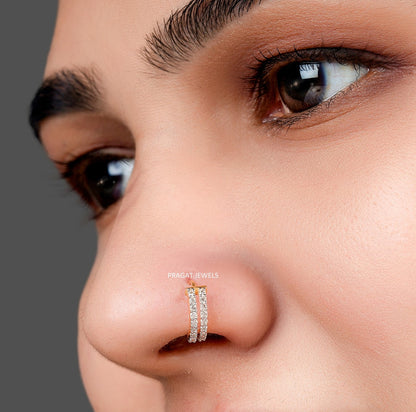 Diamond Stud 18K Yellow Gold  11MM Nose Ring,A Percious Gift for The Percious One. - PRAGAT JEWELS