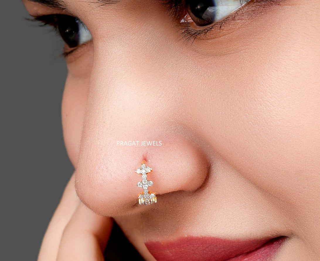 Brilliant Cut Diamond Stud 18K Yellow Gold  11MM Nose Ring,A Percious Gift for The Percious One. - PRAGAT JEWELS