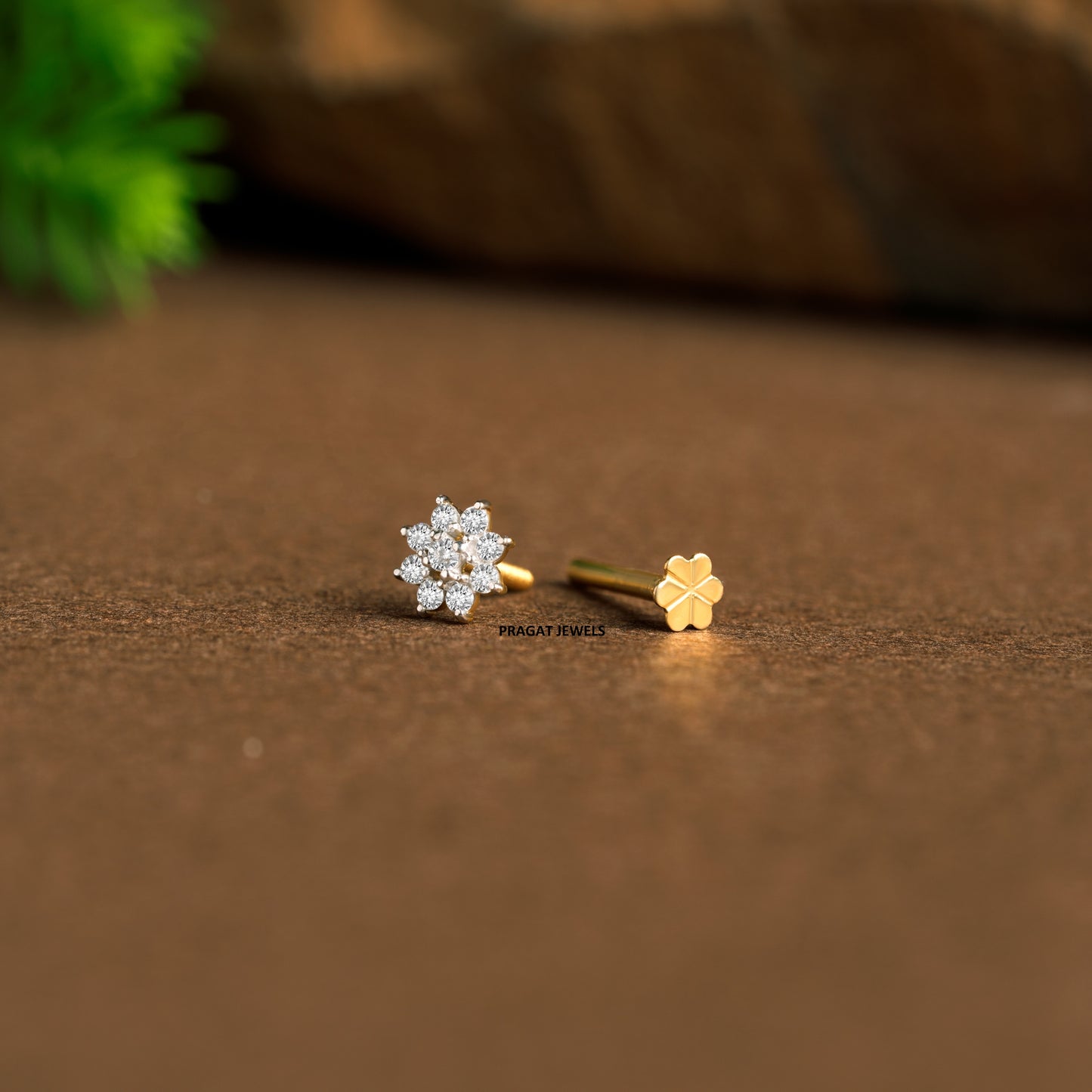Flower Push Nosepin Stud, Indian Dangle Nose Stud, Tragus Stud, Helix Stud, Gold Nose Piercing,NP0946