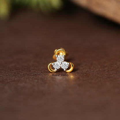 Trinity Spark Gold Nose Pin/Tri Bloom Diamond Nose Pin/Golden Trinity Nose Pin/NP0689