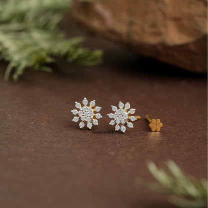 Sunburst Diamond Gold Earrings/Celestial Bloom Studs/Radiant Star Gold Earrings/NP0708