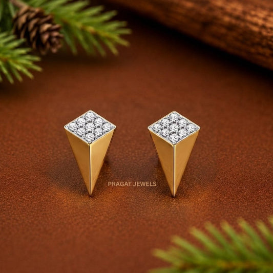 Geometric Luxe Gold Earrings/Diamond Kite Stud Earrings/Modern Edge Gold Studs/NP1313