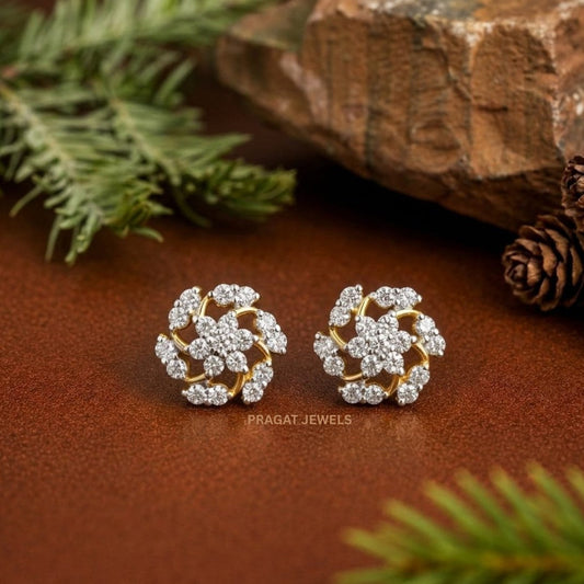 Diamond Blossom Gold Earrings/Floral Spark Stud Earrings/Luxe Bloom Gold Studs/NP0354