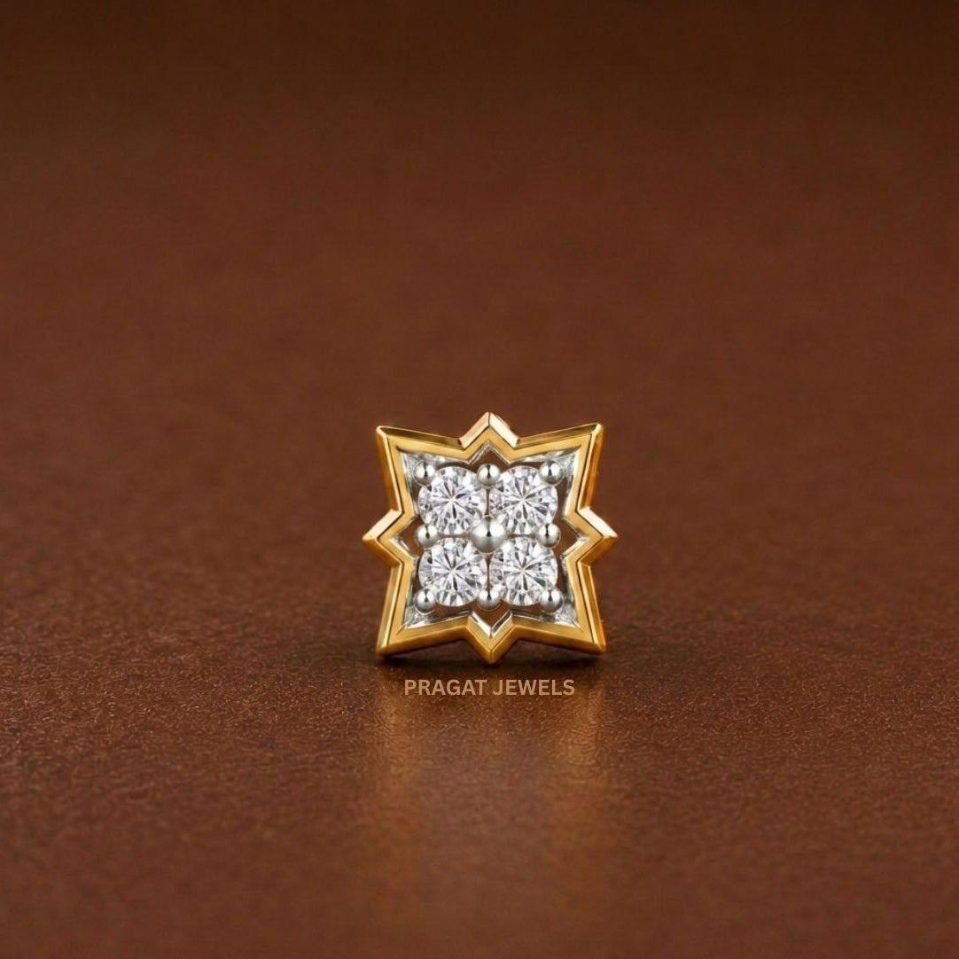 Golden Star Diamond Nose Pin/Celestial Spark Gold Nose Stud/Diamond Starburst Gold Nosepin/NP0852