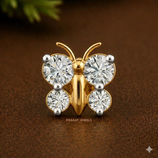 Golden Flutter Diamond Nosepin/Royal Butterfly Gold Nose Stud/Luxe Butterfly Glow Pin/NP1317