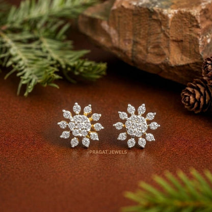 Sunburst Diamond Gold Earrings/Celestial Bloom Studs/Radiant Star Gold Earrings/NP0708