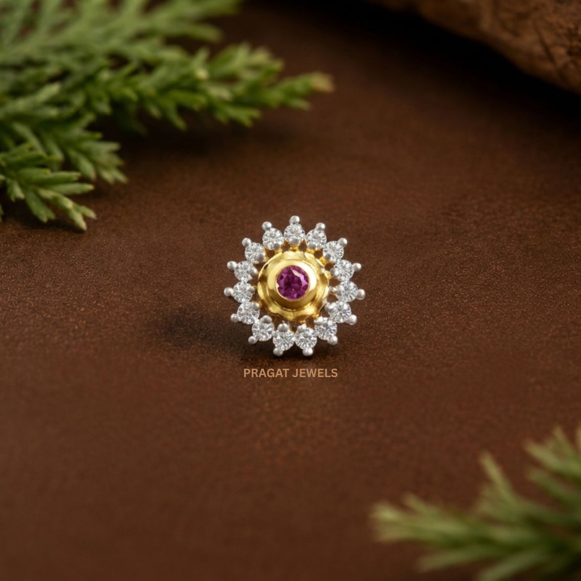 Ruby Bloom Nose Pin/Scarlet Starburst Nose Pin/Gulnaar Diamond Nose Pin/NP1108