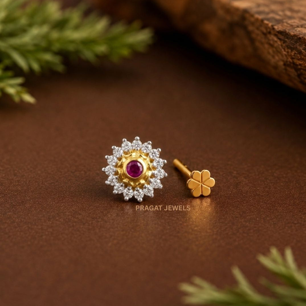 Ruby Bloom Nose Pin/Scarlet Starburst Nose Pin/Gulnaar Diamond Nose Pin/NP1108