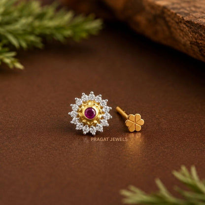 Ruby Bloom Nose Pin/Scarlet Starburst Nose Pin/Gulnaar Diamond Nose Pin/NP1108