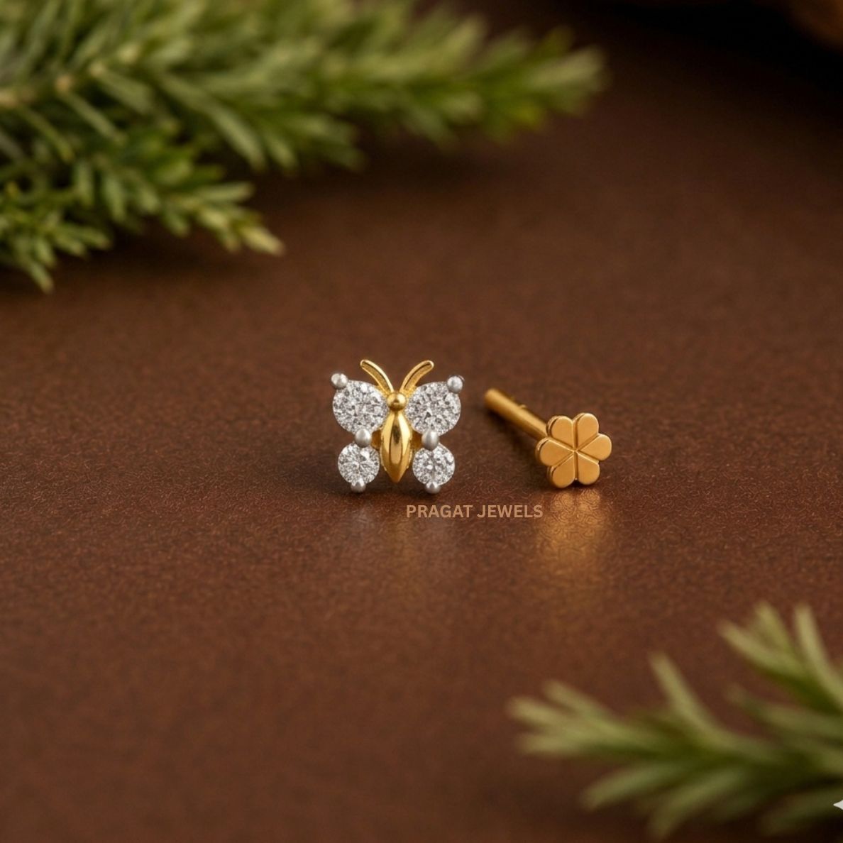 Golden Flutter Diamond Nosepin/Royal Butterfly Gold Nose Stud/Luxe Butterfly Glow Pin/NP1317