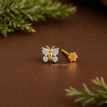 Golden Flutter Diamond Nosepin/Royal Butterfly Gold Nose Stud/Luxe Butterfly Glow Pin/NP1317