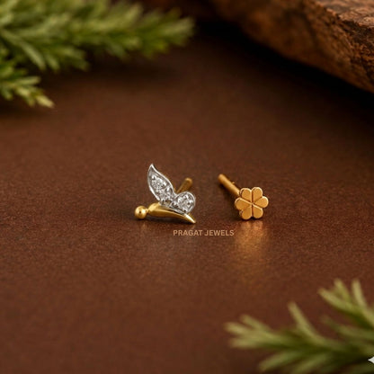 Golden Flutter Nose Pin/Butterfly Spark Gold Nosepin/Diamond Wing Gold Nose Pin/NP1316