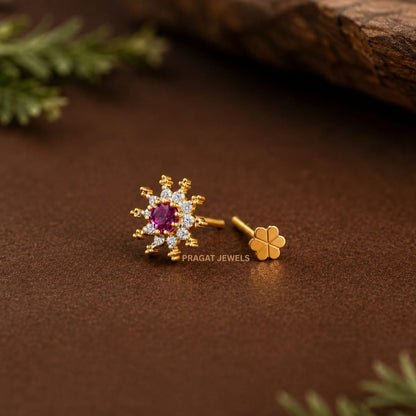 Ruby Bloom Nose Pin/Scarlet Starburst Nose Pin/Gulnaar Diamond Nose Pin/NP0854