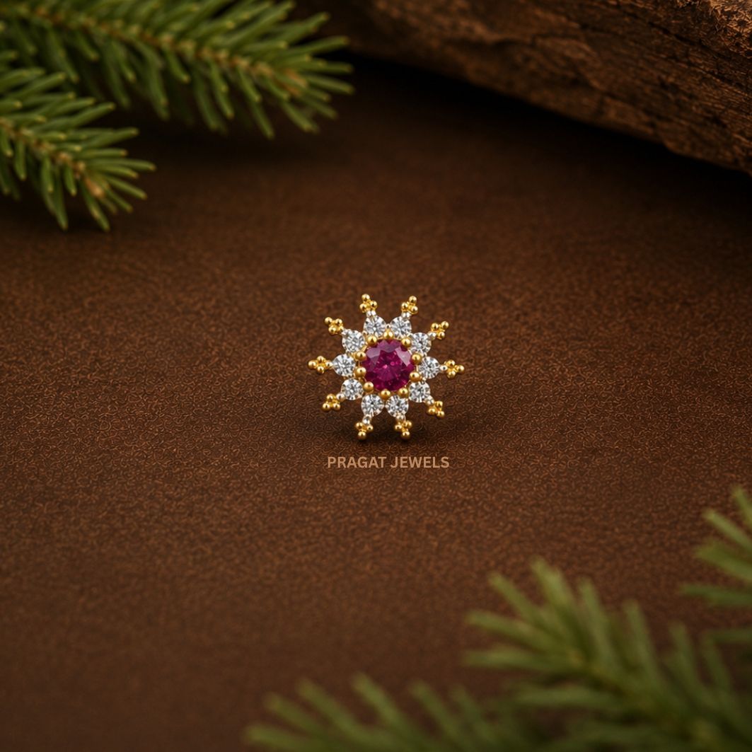 Ruby Bloom Nose Pin/Scarlet Starburst Nose Pin/Gulnaar Diamond Nose Pin/NP0854