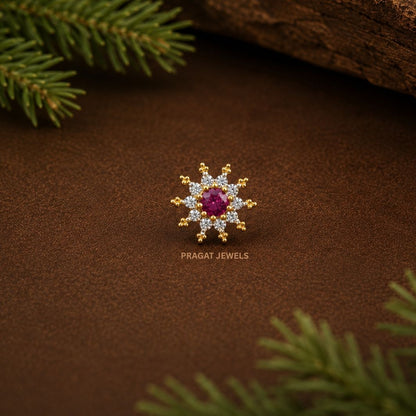 Ruby Bloom Nose Pin/Scarlet Starburst Nose Pin/Gulnaar Diamond Nose Pin/NP0854
