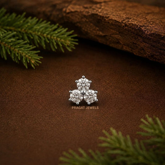 Gold Round  Diamond Trio Tiny Nose Stud/ Simple Three Stone Cluster Nose Stud / Tiny Diamond Studs / Last Minute Gift