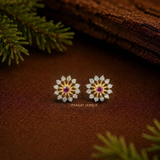 Ruby Blossom Diamond Gold Stud Earrings/Crimson Daisy Diamond Earrings/Radiant Ruby Floral Studs/NP0336
