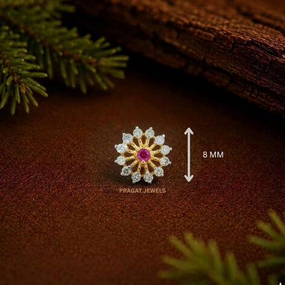 Ruby Blossom Diamond Gold Stud Earrings/Crimson Daisy Diamond Earrings/Radiant Ruby Floral Studs/NP0336