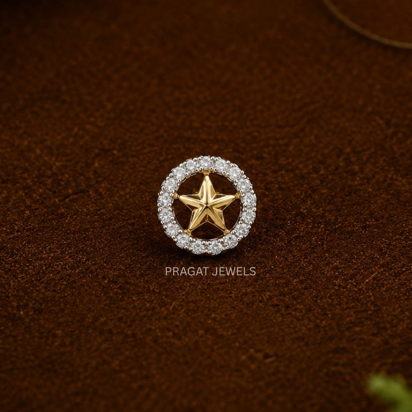 Elegant Star Design Gold Nose Pin/Sparkling Star Gold Nose Pin for Women/Round Halo Star Gold Nose Stud/NP1427