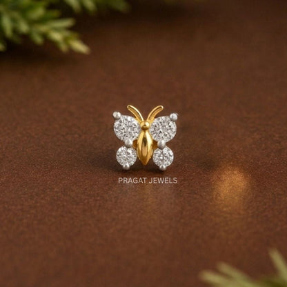 Golden Flutter Diamond Nosepin/Royal Butterfly Gold Nose Stud/Luxe Butterfly Glow Pin/NP1317