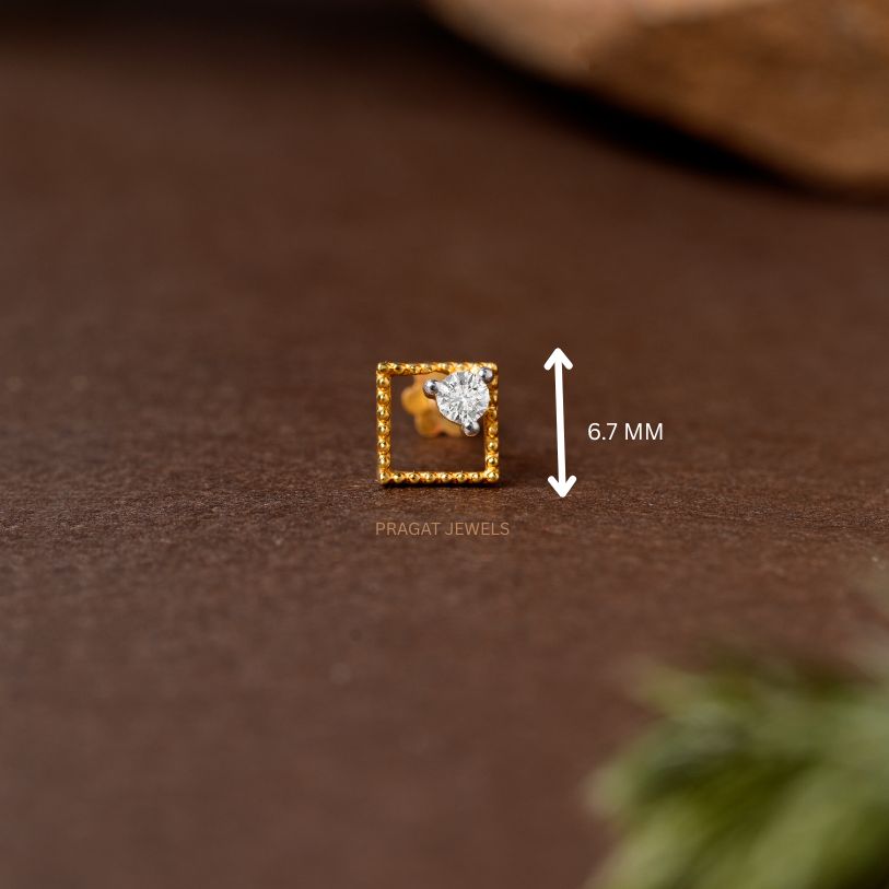 Minimal Frame Diamond Nose Stud/Golden Square Spark Diamond Nose Pin/Modern Box Diamond Nose Stud/np1255