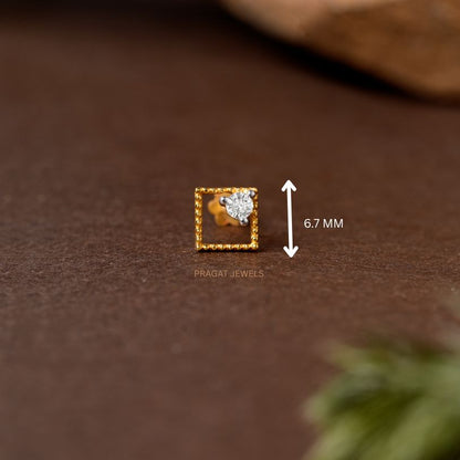 Minimal Frame Diamond Nose Stud/Golden Square Spark Diamond Nose Pin/Modern Box Diamond Nose Stud/np1255