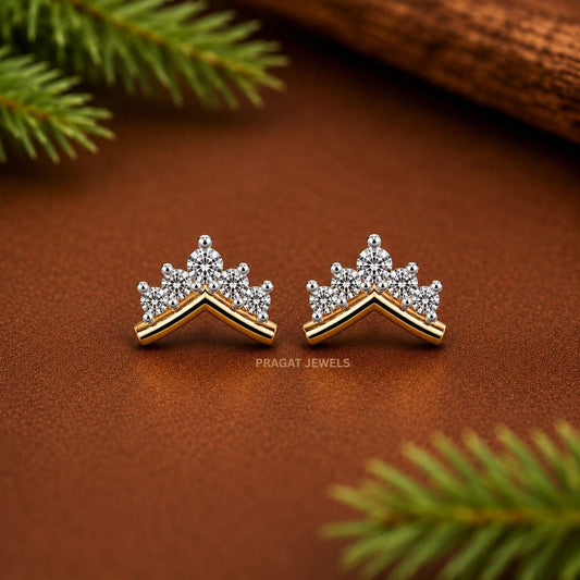 Crown Spark Gold Studs/Chevron Diamond Earrings/Royal V-Shine Studs/NP1293