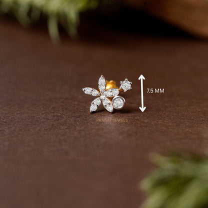 Elegant Diamond Floral Nose Pin/Sparkling Flower Diamond Nose Pin/NP1227
