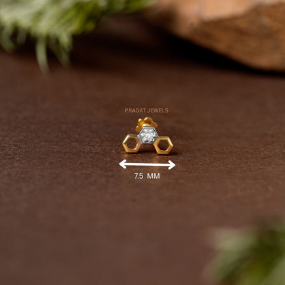 Classic Gold Clover Diamond Stud with Secure Screw-Back/Modern Tropical Leaf Gold & Diamond Nose Stud/NP1223