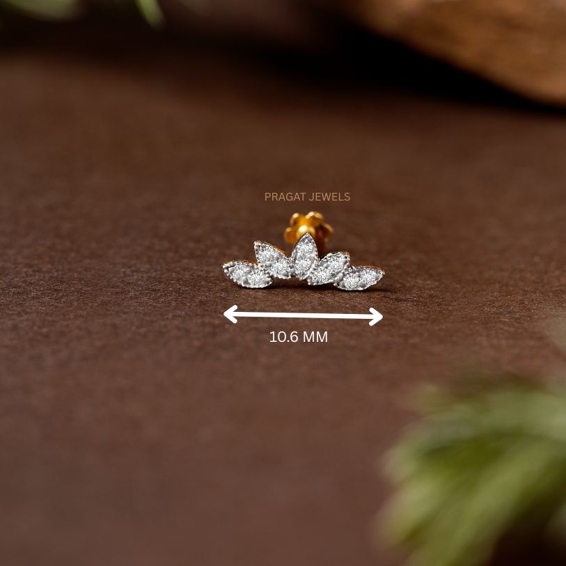 Gold Diamond Serpent  Nose Pin/Winding S-Curve Diamond Nose Stud with Flower Back/np1224