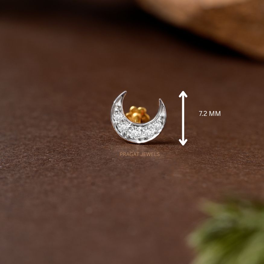 Elegant Diamond Crescent Moon Nose Pin/Sparkling Crescent Moon Diamond Nose Stud/NP1238