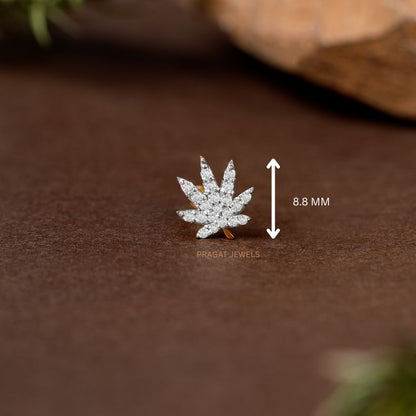 Elegant Diamond Leaf Nose Pin/Nature Inspired Diamond Leaf Nose Stud/