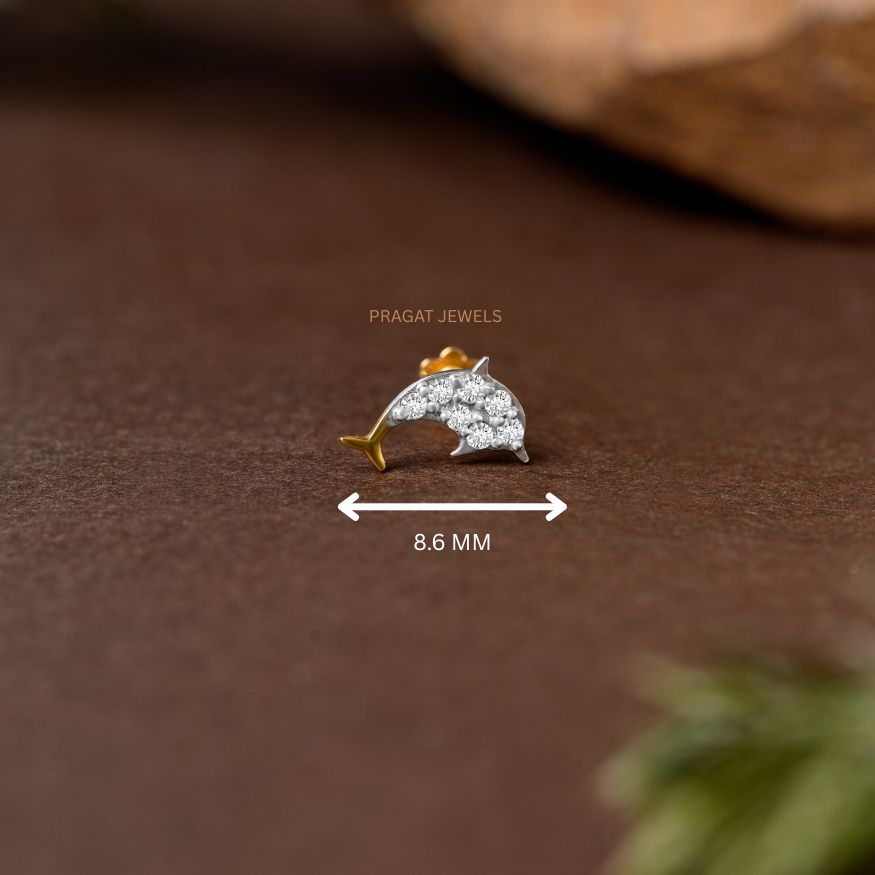 Dolphin Diamond Stud/Dolphin Shape Diamond Stud/Mini Dolphin Gold & Diamond Stud/