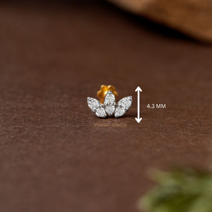 Trinity Petal Diamond Nose Stud/Lotus Spark Diamond Nose Pin/Floral Crown Diamond Nose Stud/ np1218