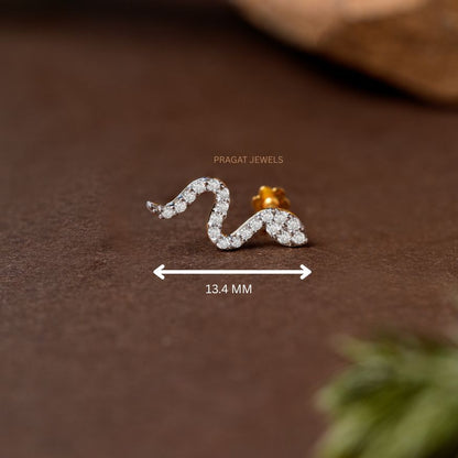 Gold Diamond Serpent Snake Nose Pin/Sparkling S-Curve Diamond Nose Stud with Flower Backnp1221
